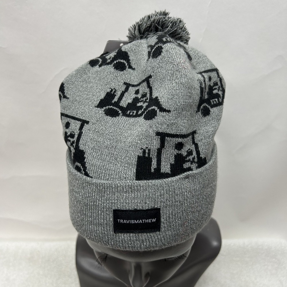 Travis Mathew Mens Gray Mapes Printed Beanie Hat New